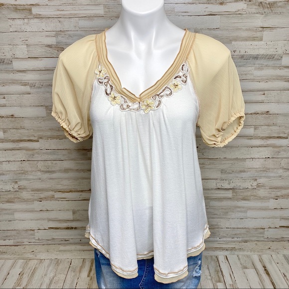 Sundance Tops - Sundance Chiffon Sleeve & Hem Flowy Boho Top S